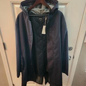 Vince Navy Hooded Raincoat with Quilted Liner